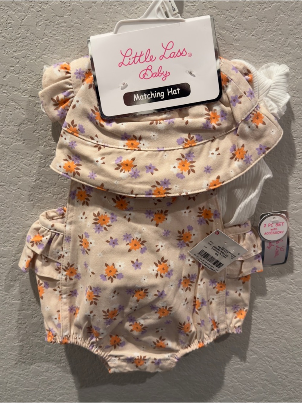 Little Lass Cream Floral Sun Hat & Romper Set